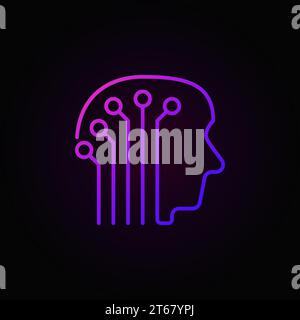 Human head with electronic circuit colorful icon or logo element on dark background Stock Vector