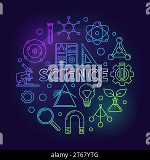 Science modern round vector colored illustration in outline style on dark background Stock Vector