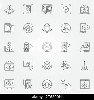 Augmented reality icons set. Vector AR concept signs or design elements in thin line style Stock Vector