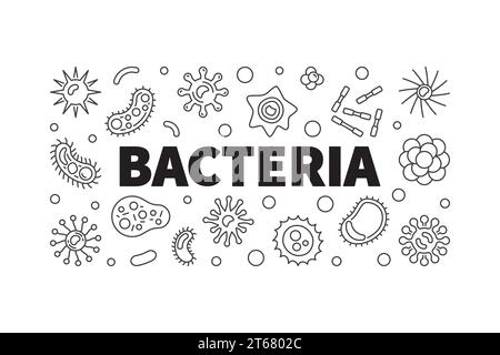 Bacteria vector horizontal banner. Concept outline illustration made with microbe, bacterium and virus icons Stock Vector