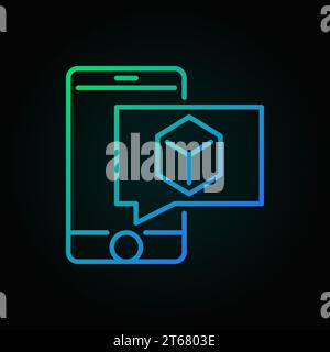 Smartphone with cube in speech bubble colored icon. Vector AR concept sign or design element on dark background Stock Vector