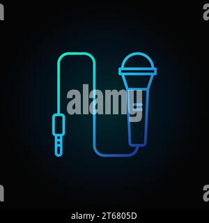 Vector wired microphone blue icon or sign in thin line style on dark background Stock Vector