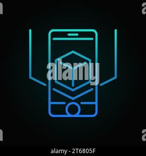 AR smart-phone vector blue icon or symbol in thin line style on dark background Stock Vector