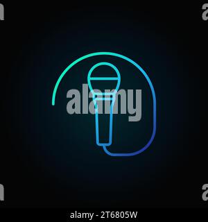 Wired microphone blue icon or symbol in thin line style on dark background Stock Vector