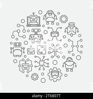 Artificial intelligence round illustration - vector technology concept symbol made with robots and AI icons Stock Vector