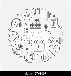 Music vector round outline illustration or symbol Stock Vector