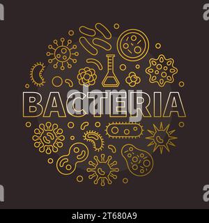 Bacteria round creative colorful symbol made with different bacterias and viruses line icons. Vector illustration on dark background Stock Vector