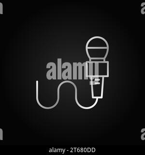 Wired mic silver linear icon. Vector microphone outline symbol on dark background Stock Vector