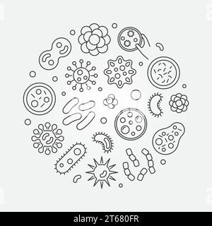 Pathogenic bacteria round symbol. Vector circular pathogen concept illustration made with microbes and viruses line icons Stock Vector