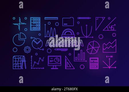 Algebra vector colorful illustration in outline style on dark background Stock Vector