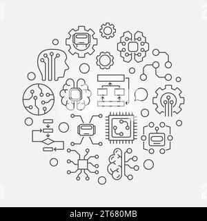 Artificial intelligence round vector concept illustration or symbol in thin line style Stock Vector