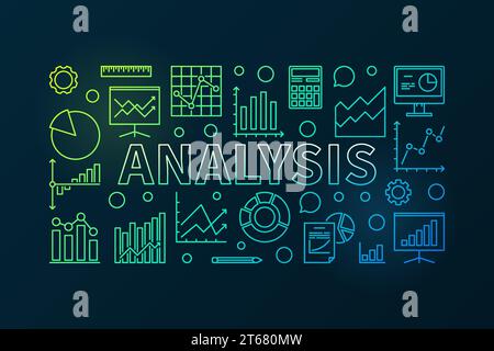 Analysis vector colorful horizontal banner or illustration in outline style on dark background Stock Vector