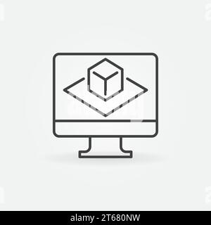 Computer with Augmented Reality concept vector icon or symbol in outline style Stock Vector