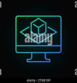 Computer with Augmented Reality colored vector icon or symbol in outline style on dark background Stock Vector