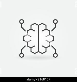 Digital brain vector outline icon or symbol in thin line style Stock Vector