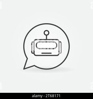 Robot head in speech bubble vector icon or symbol in thin line style. Support service robot concept sign Stock Vector
