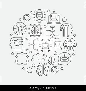 Machine learning circular vector concept technology illustration in outline style Stock Vector