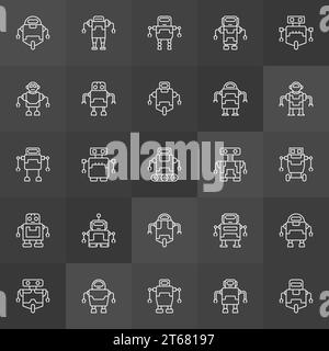 Robots icons collection. Vector outline robot signs or logo elements on dark background Stock Vector