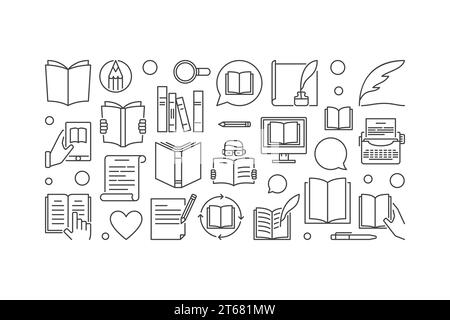 Literature vector illustration. Education and knowledge linear banner on on white background Stock Vector