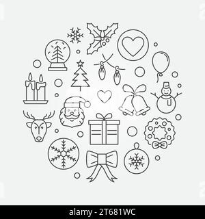 Xmas concept vector round illustration or symbol in thin line style Stock Vector