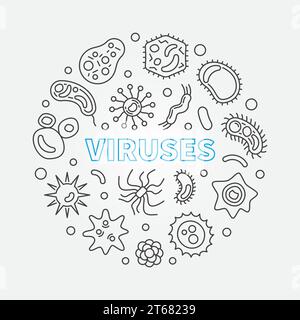 Viruses round vector concept illustration in thin line style. Virus or pathogen concept sign Stock Vector