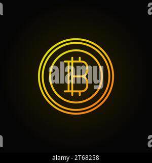 Bitcoin golden linear icon. Vector crypto currency round minimal outline symbol or logo element on dark background Stock Vector