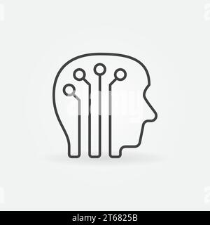 Human head with digital brain icon - vector artificial intelligence concept outline sign or design element Stock Vector