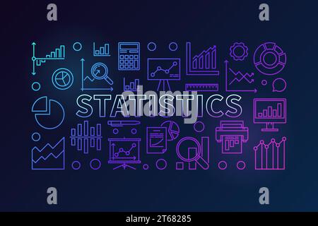 Statistics colorful horizontal banner. Vector modern illustration made with chart and graph line icons on dark background Stock Vector