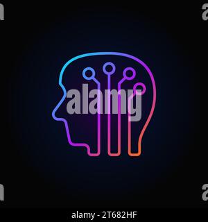 Human head with digital brain colorful icon - vector artificial intelligence outline sign or logo element on dark background Stock Vector