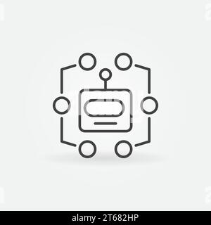 Robot head line icon. Vector machine learning concept symbol in outline style Stock Vector