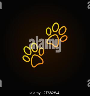 Paws colorful icon. Vector pair of dog or cat paw prints outline symbol on dark background Stock Vector