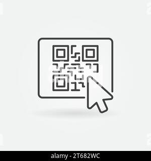 Mouse click on button with QR code vector icon or design element in thin line style Stock Vector