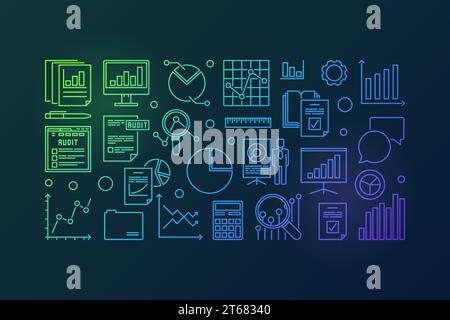 Financial audit vector colorful outline illustration on white background on dark background Stock Vector