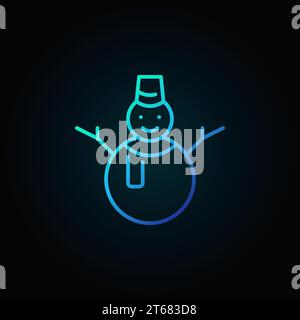 Snowman blue vector icon or logo element in thin line style on dark background Stock Vector