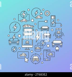 Electric vehicle modern round illustration. Vector circular concept symbol made with automobile and EV icons Stock Vector
