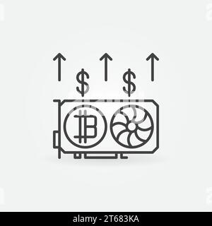 Bitcoin video card mining outline concept icon or symbol in thin line style Stock Vector