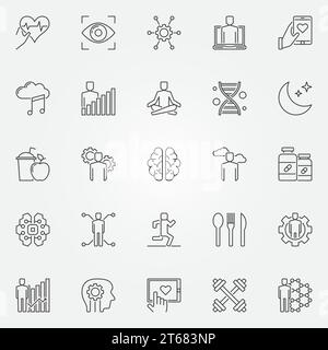 Biohacking icons set - vector biology hacking and DIY bio concept signs or design elements in thin line style Stock Vector