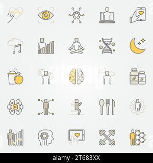 Biohacking colorful icons set. Vector DIY biology creative modern symbols or logo elements Stock Vector