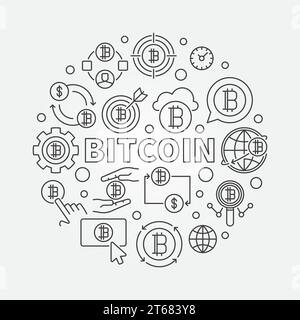 Bitcoin round illustration. Vector circular bitcoin currency concept symbol in thin line style Stock Vector