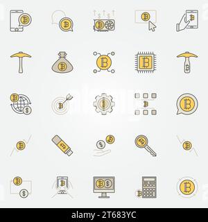 Cryptocurrency colorful icons. Vector set of virtual currency creative symbols or design elements Stock Vector
