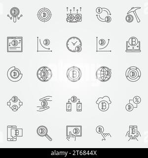 Cryptocurrency icons set. Vector crypto currency modern concept symbols in thin line style Stock Vector