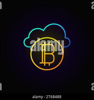Golden bitcoin with blue cloud line concept icon or logo element on dark background Stock Vector