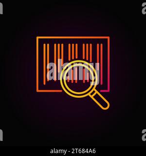 Barcode search colorful line icon. Vector magnifying glass scanning barcode concept outline symbol on dark background Stock Vector
