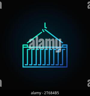 Vector shipping container blue icon or sign in line style on dark background Stock Vector