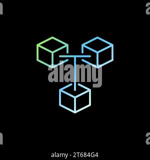 Blockchain outline vector concept colorful icon - Three Connected Blocks Block-chain Technology symbol on dark background Stock Vector