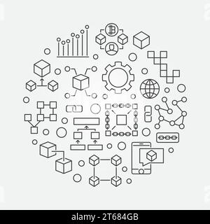 Blockchain vector round concept illustration in thin line style Stock Vector