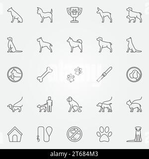 Dog icons set. Vector concept dogs symbols or logo elements in thin line style Stock Vector