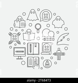 Ghost writing round illustration. Vector ghostwriter concept symbol in thin line style Stock Vector