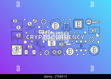 Cryptocurrency colorful illustration - bitcoins mining concept finance banner Stock Vector