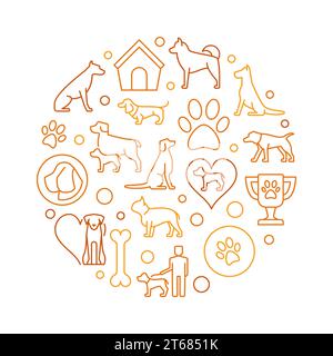 Dogs round colorful illustration. Vector concept symbol in thin line style made with dog icons on white background Stock Vector